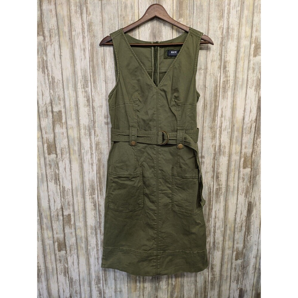 Anthropologie Maeve Oona Utility Dress Olive Green Sleeveless Belted